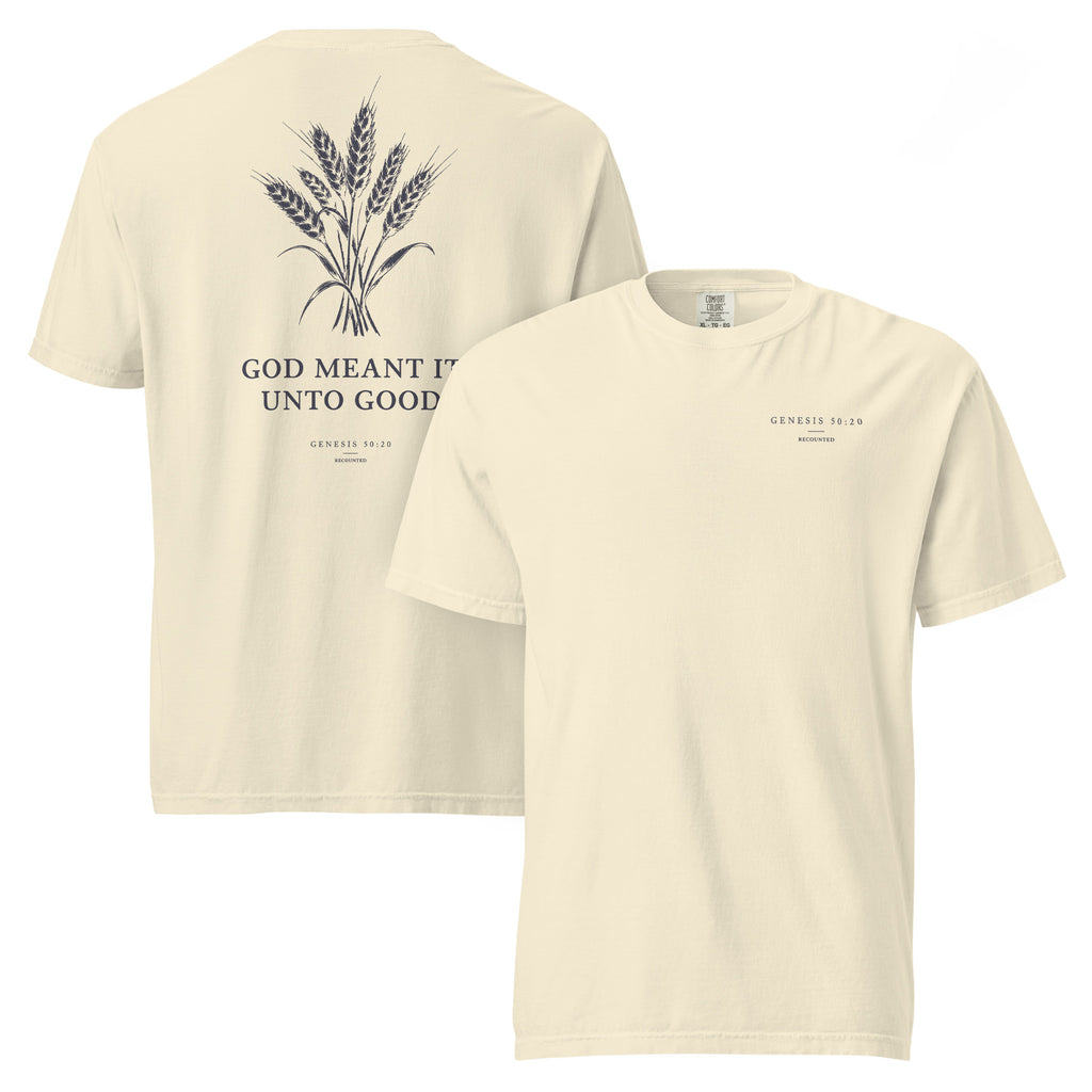 Unto Good Genesis 50:20 t-shirt in ivory, front and back